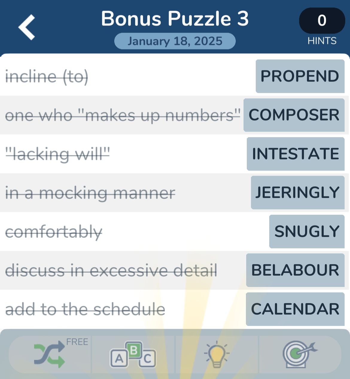 Word puzzle answers for synonyms and definitions