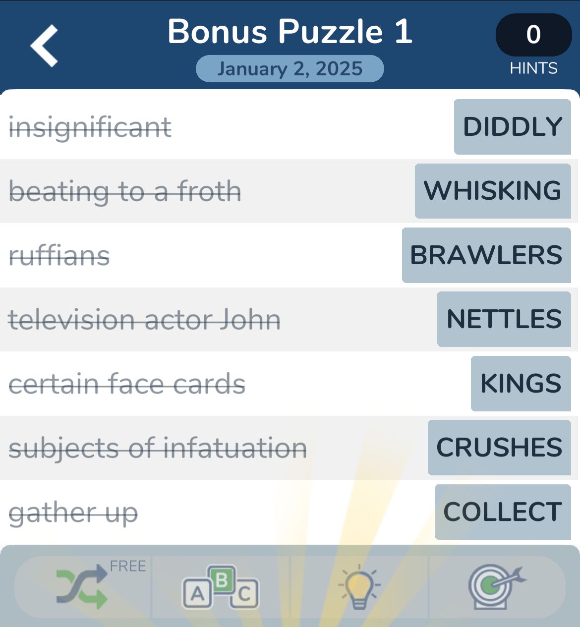 7 Little Words January 2 2025 Bonus 1