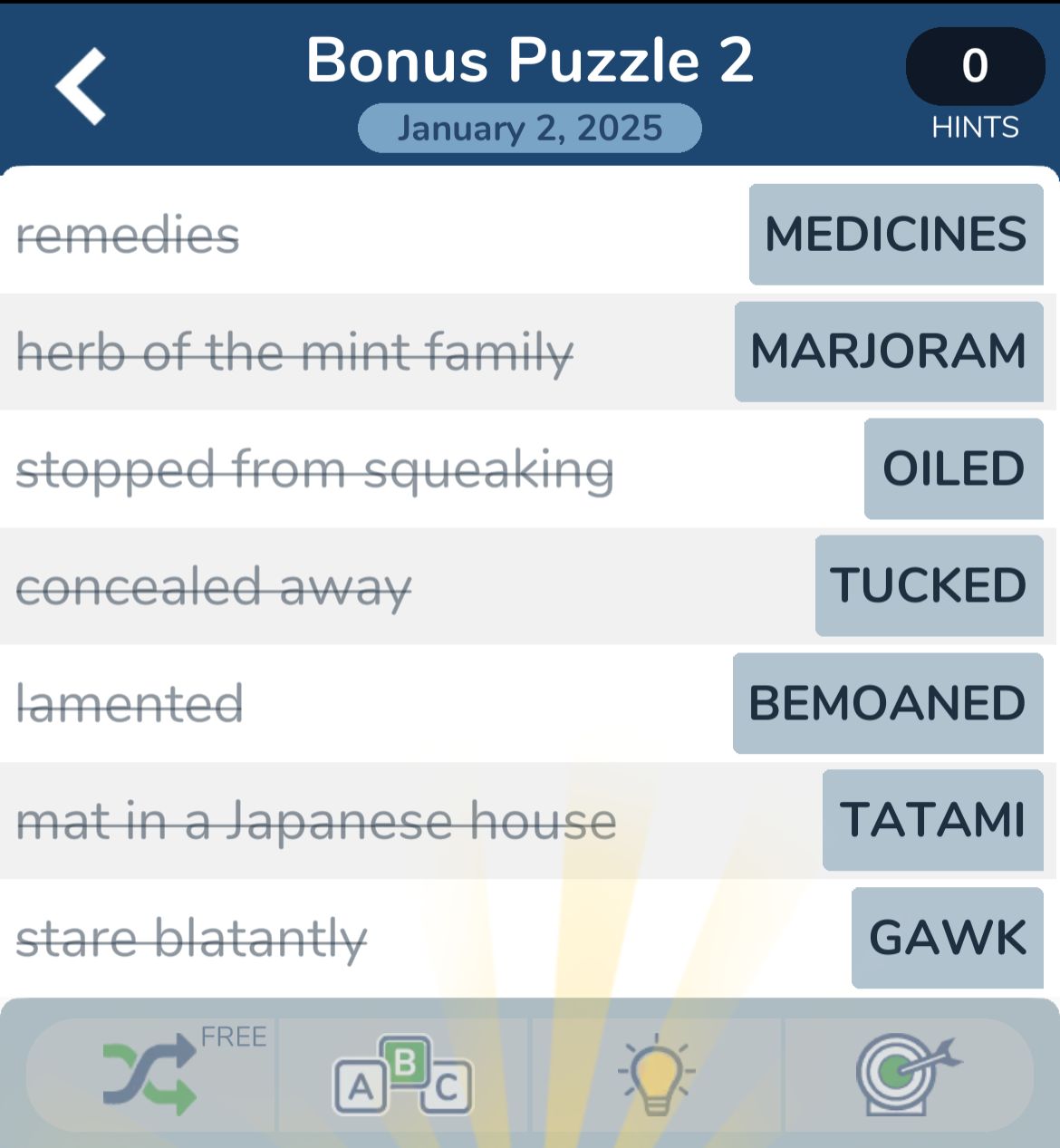 7 Little Words January 2 2025 Bonus 2