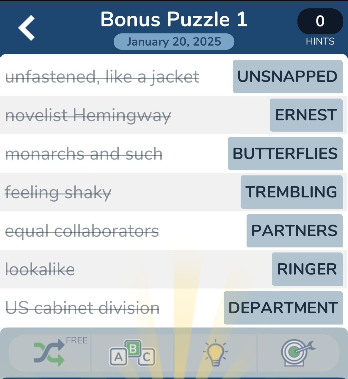 Crossword puzzle with various clue answers.