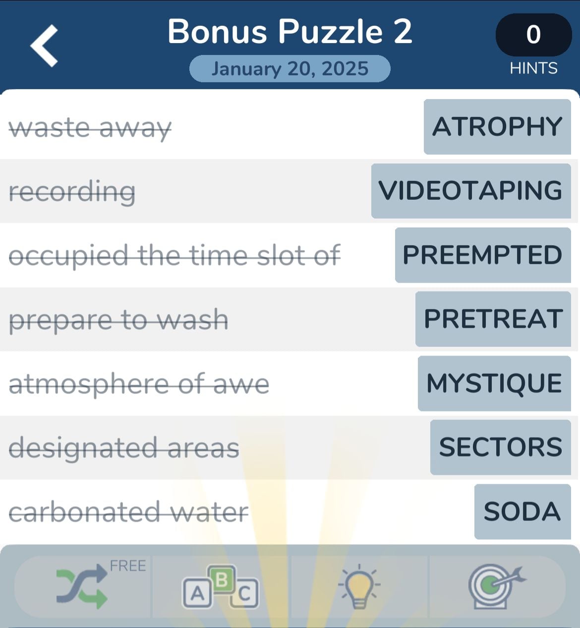 Word puzzle with clues and answers.