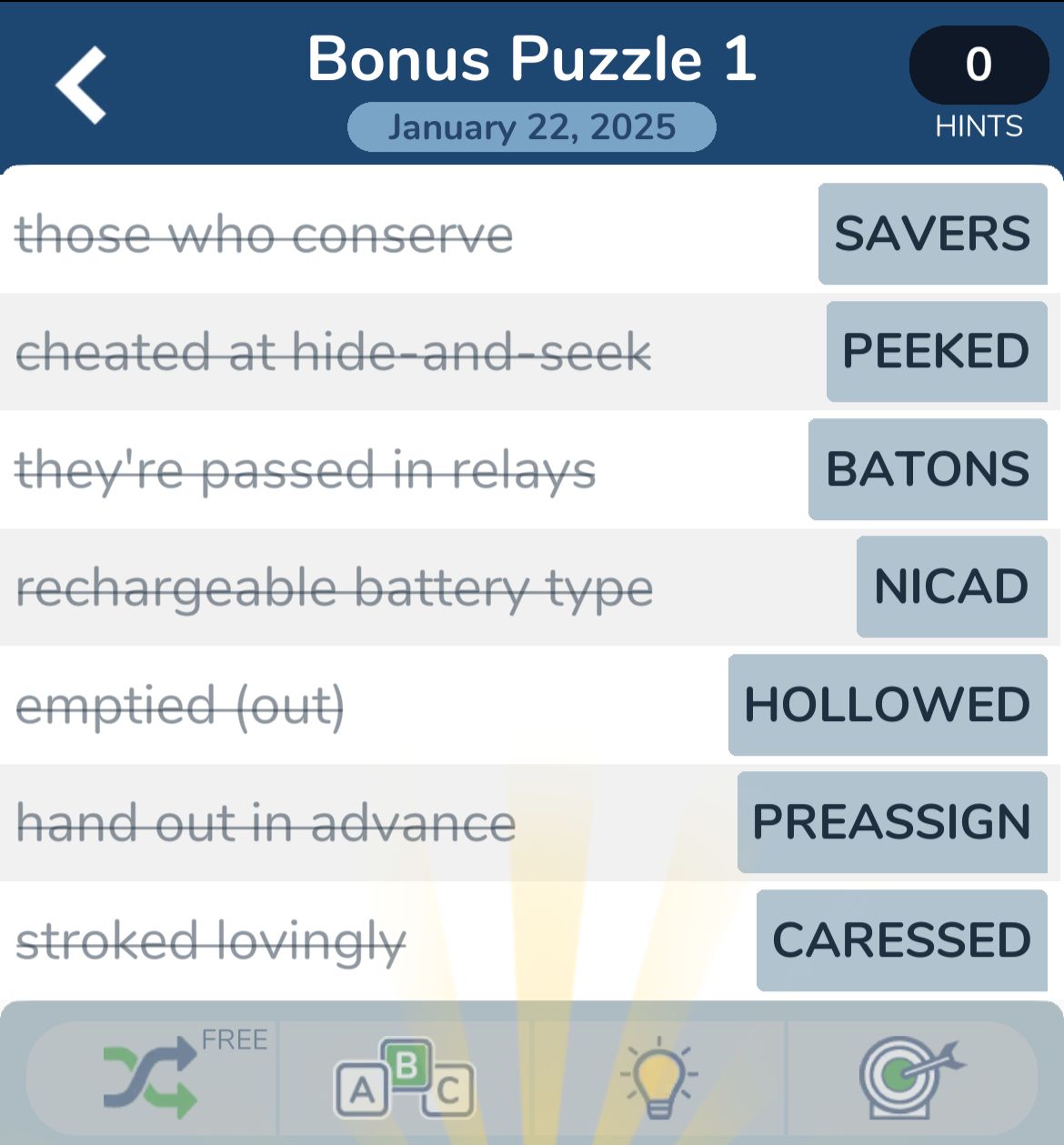 Crossword puzzle clues and answers for January 22, 2025.