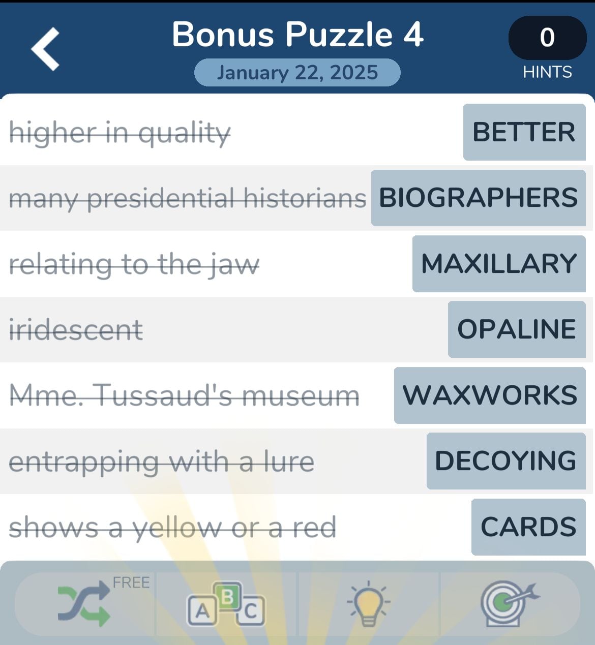 Word puzzle with answers: January 22, 2025