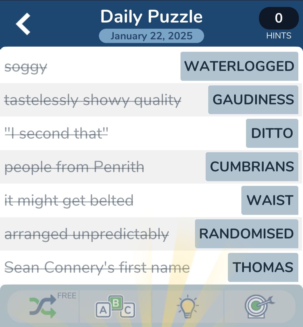Crossword puzzle with six word clues and answers.