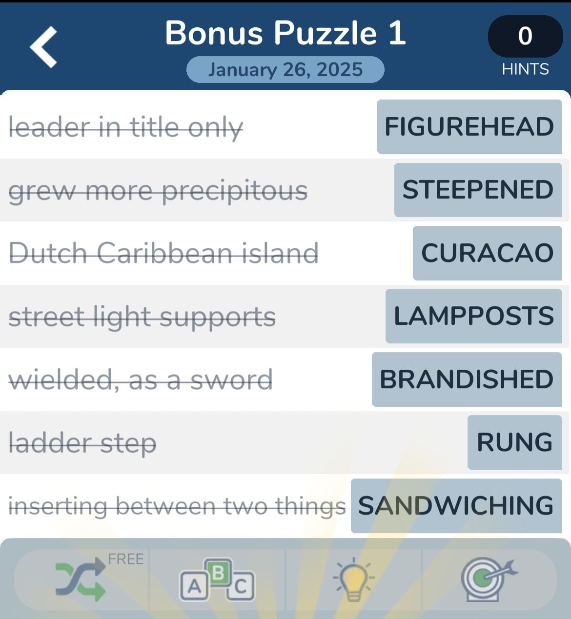 Crossword puzzle with clues and answers displayed.