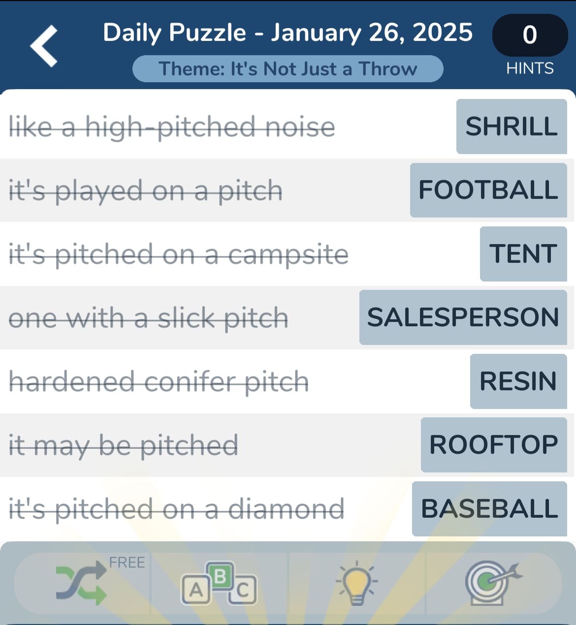 Crossword puzzle clues with answers on January 26, 2025.