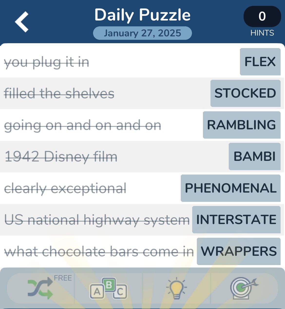 Crossword puzzle answers for January 27, 2025