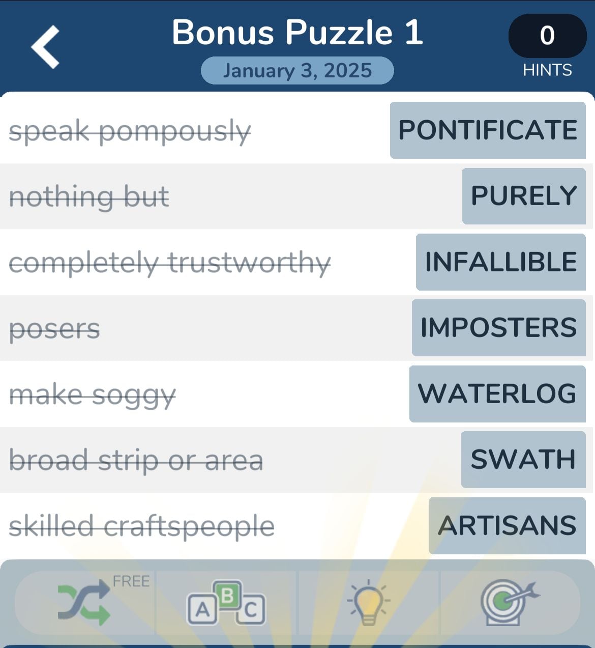 7 Little Words January 3 2025 Bonus 1