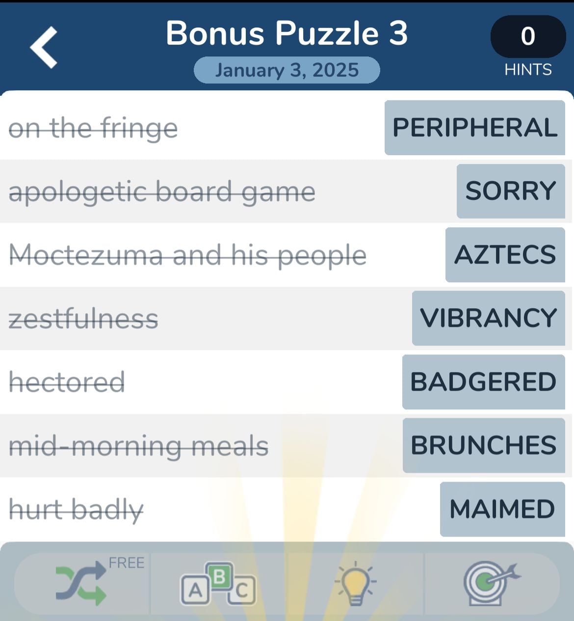 7 Little Words January 3 2025 Bonus 3