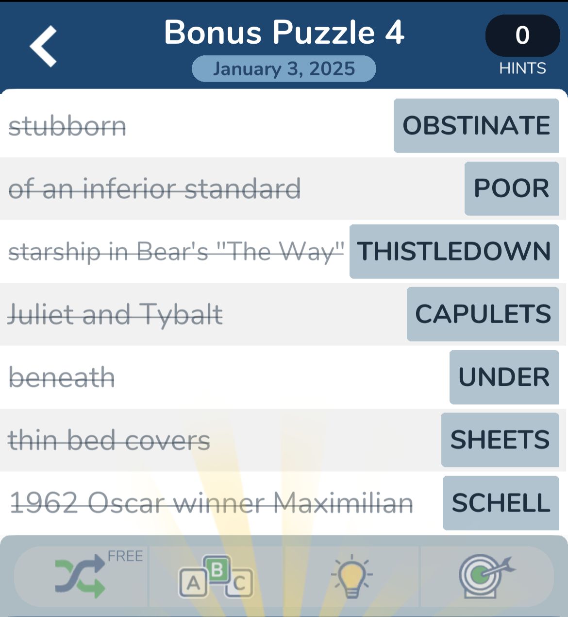 7 Little Words January 3 2025 Bonus 5