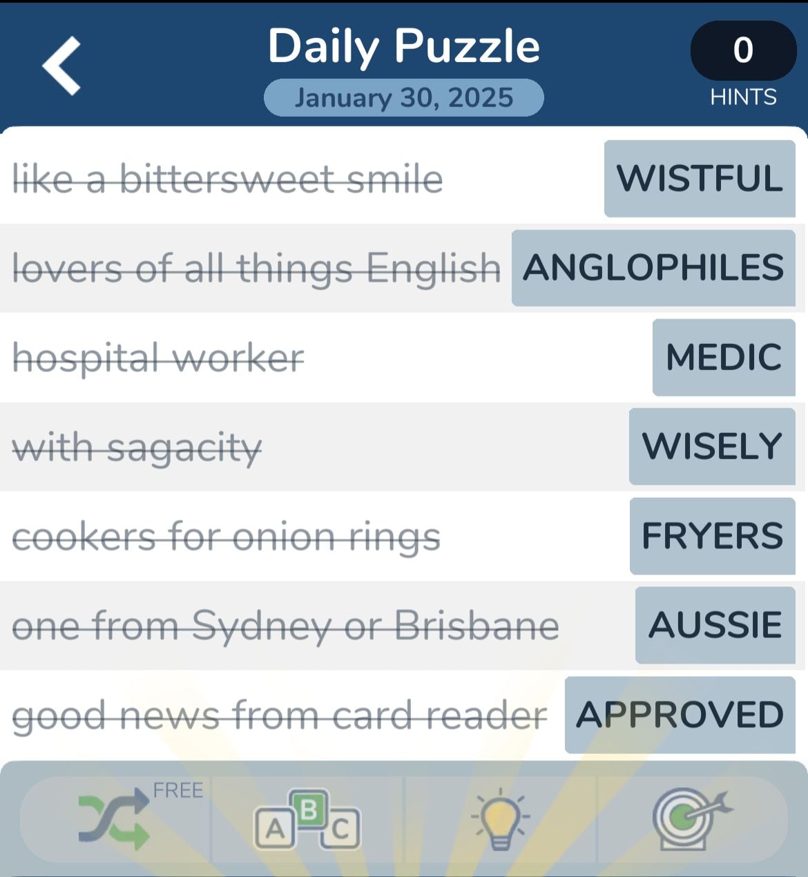 January 30, 2025, Daily Puzzle clues and answers