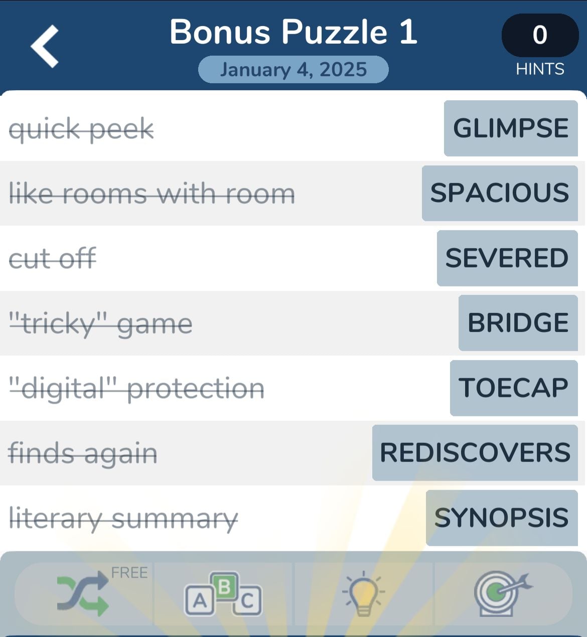 7 Little Words January 4 2025 Bonus 1
