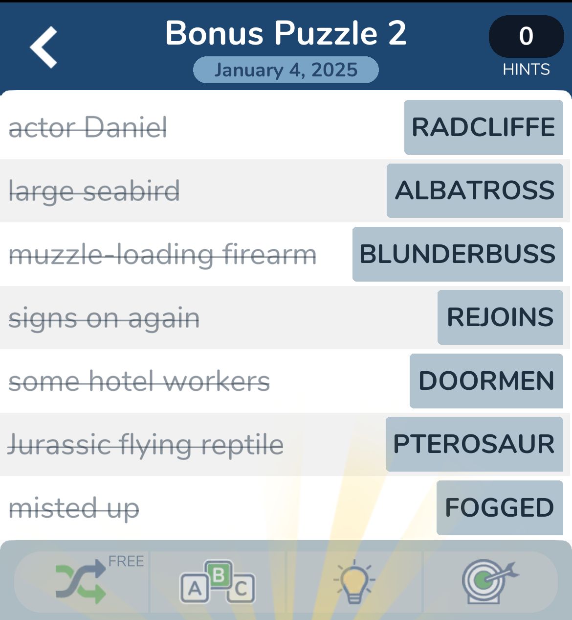 7 Little Words January 4 2025 Bonus 2