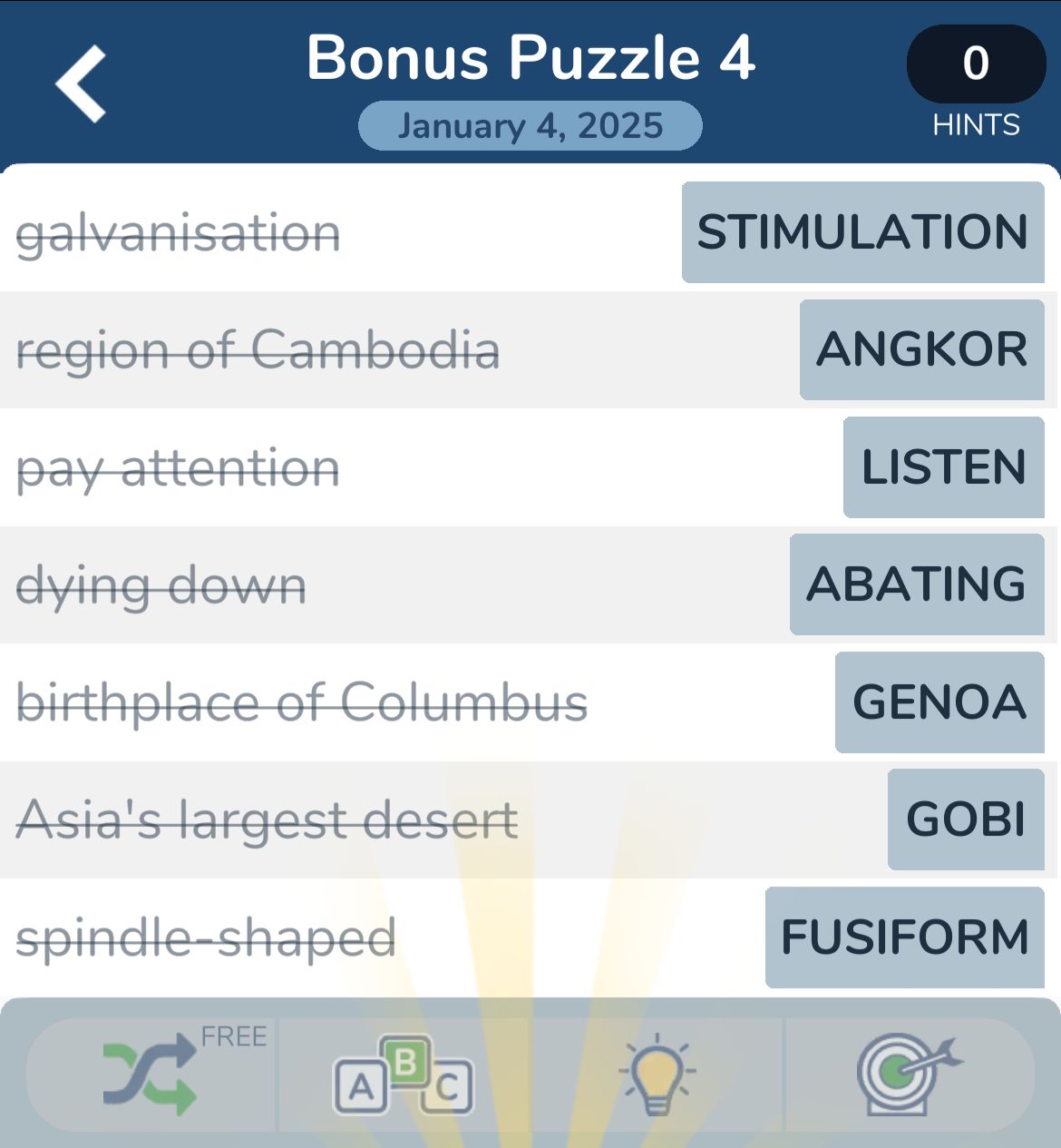 7 Little Words January 4 2025 Bonus 4