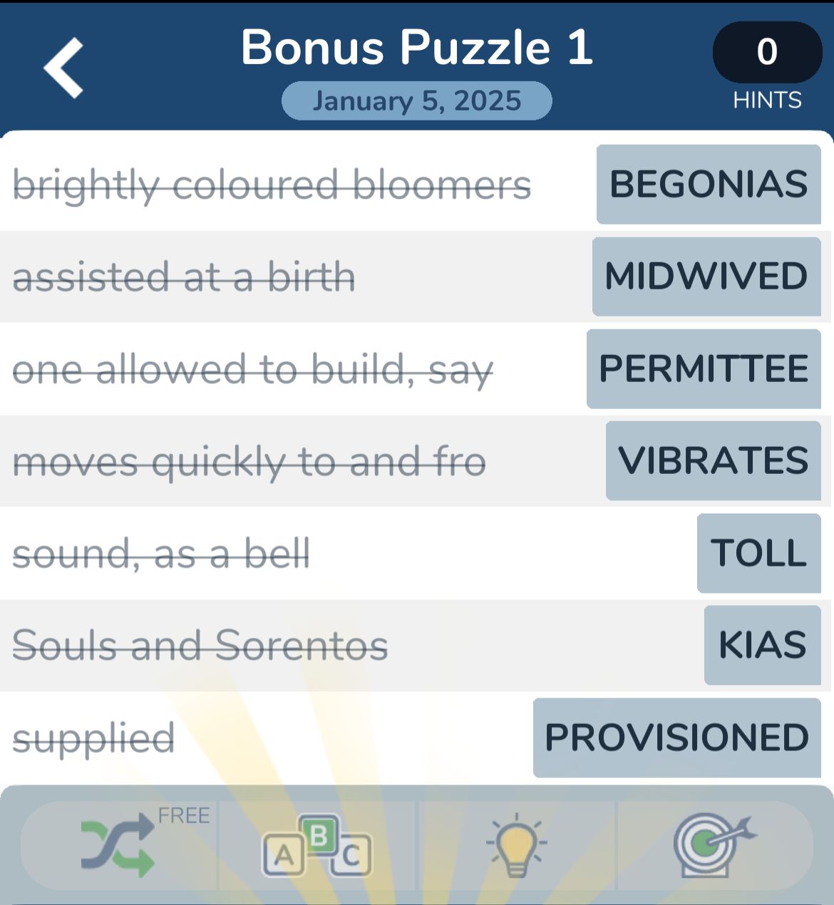 7 Little Words January 5 2025 Bonus 1