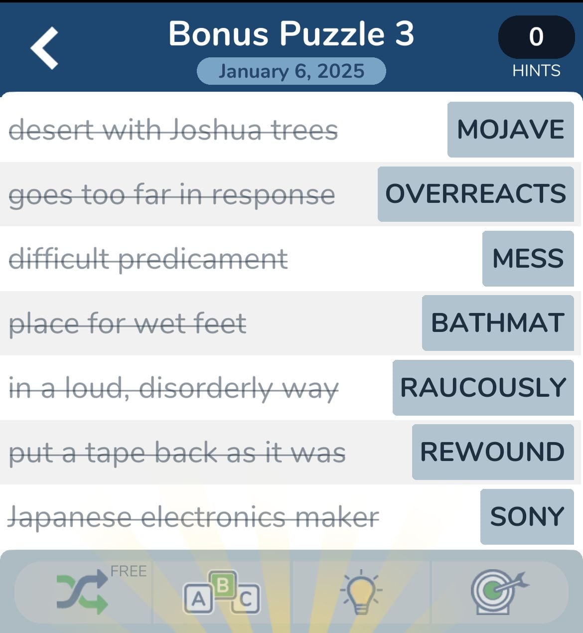 7 Little Words January 6 2025 Bonus 3