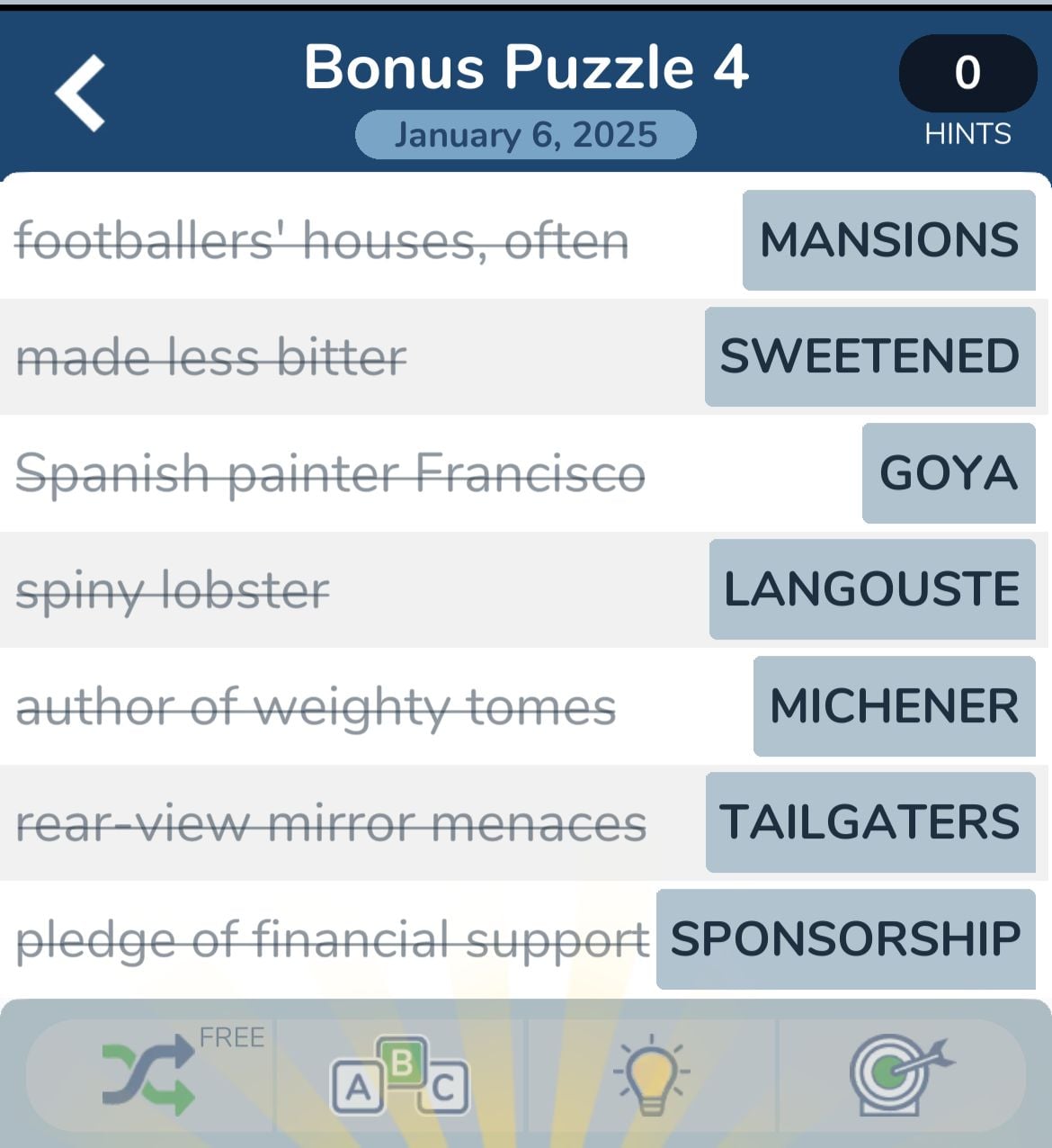 7 Little Words January 6 2025 Bonus 4