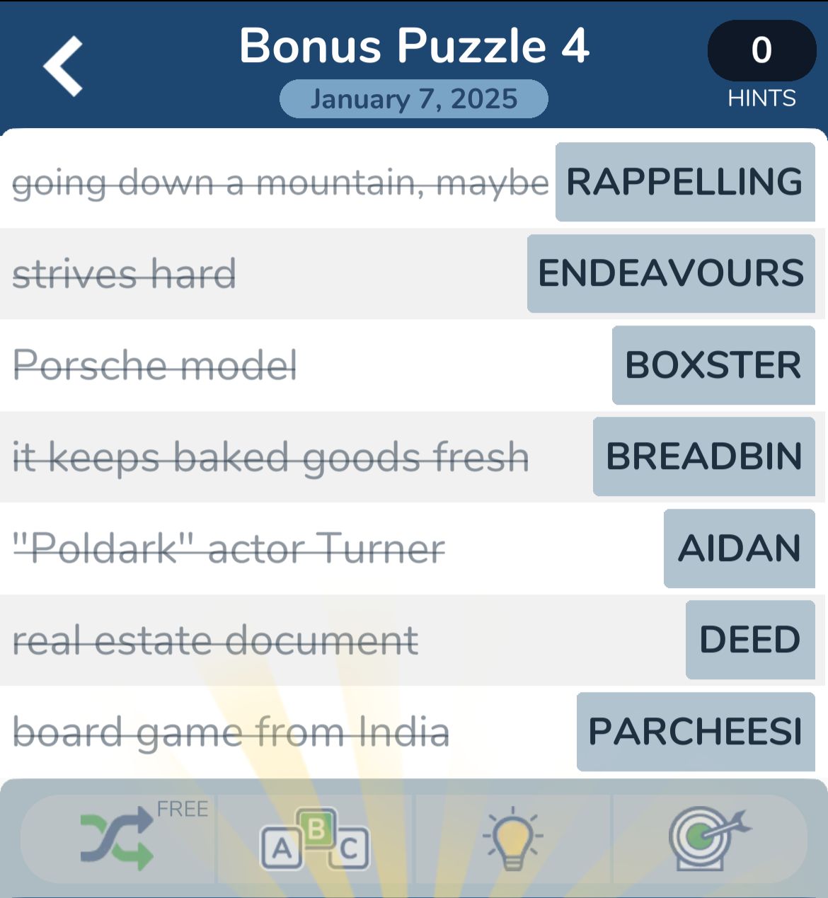 7 Little Words January 7 2025 Bonus 4