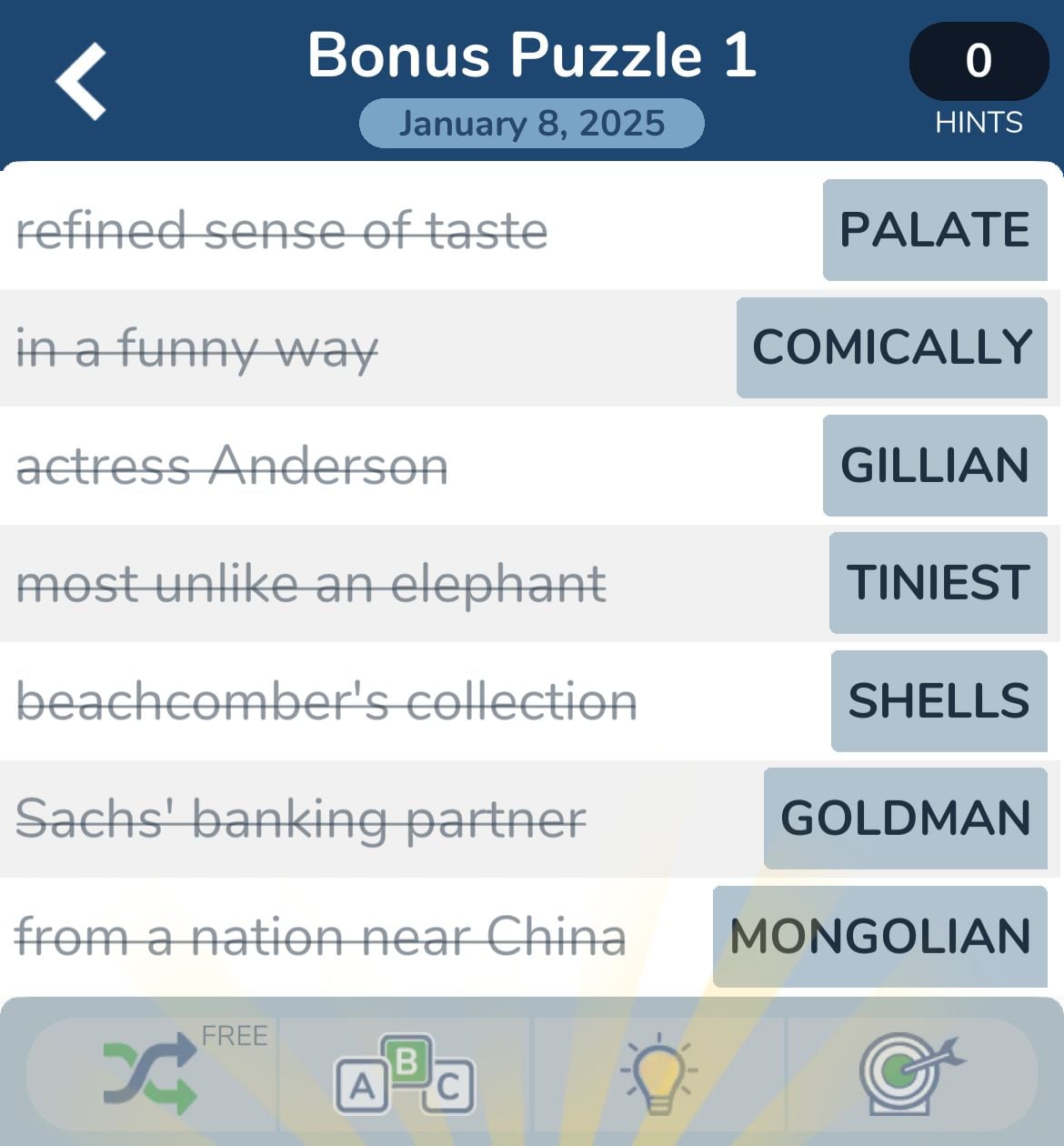 Word puzzle with solutions revealed.
