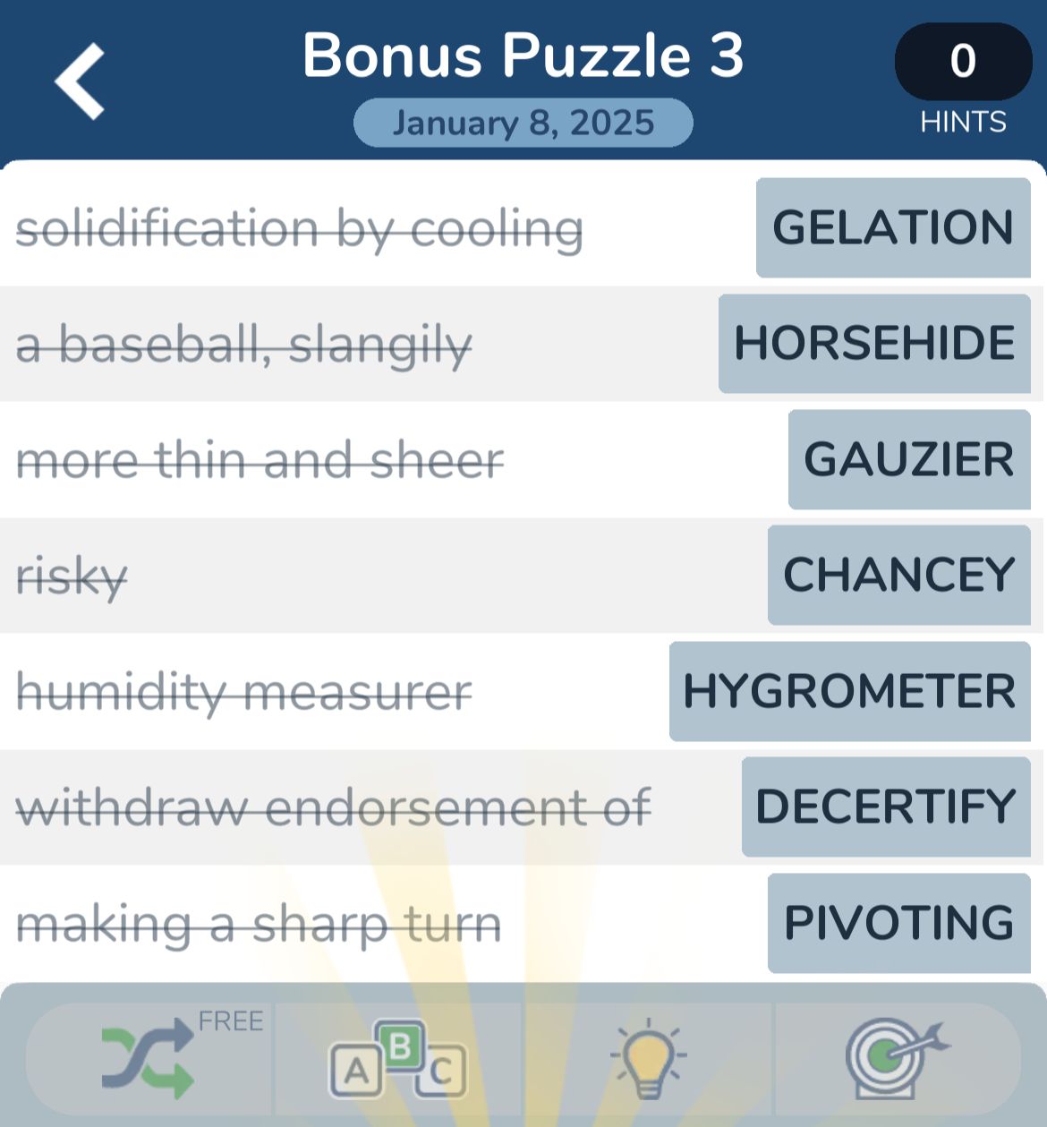 Crossword puzzle answers for Bonus Puzzle 3