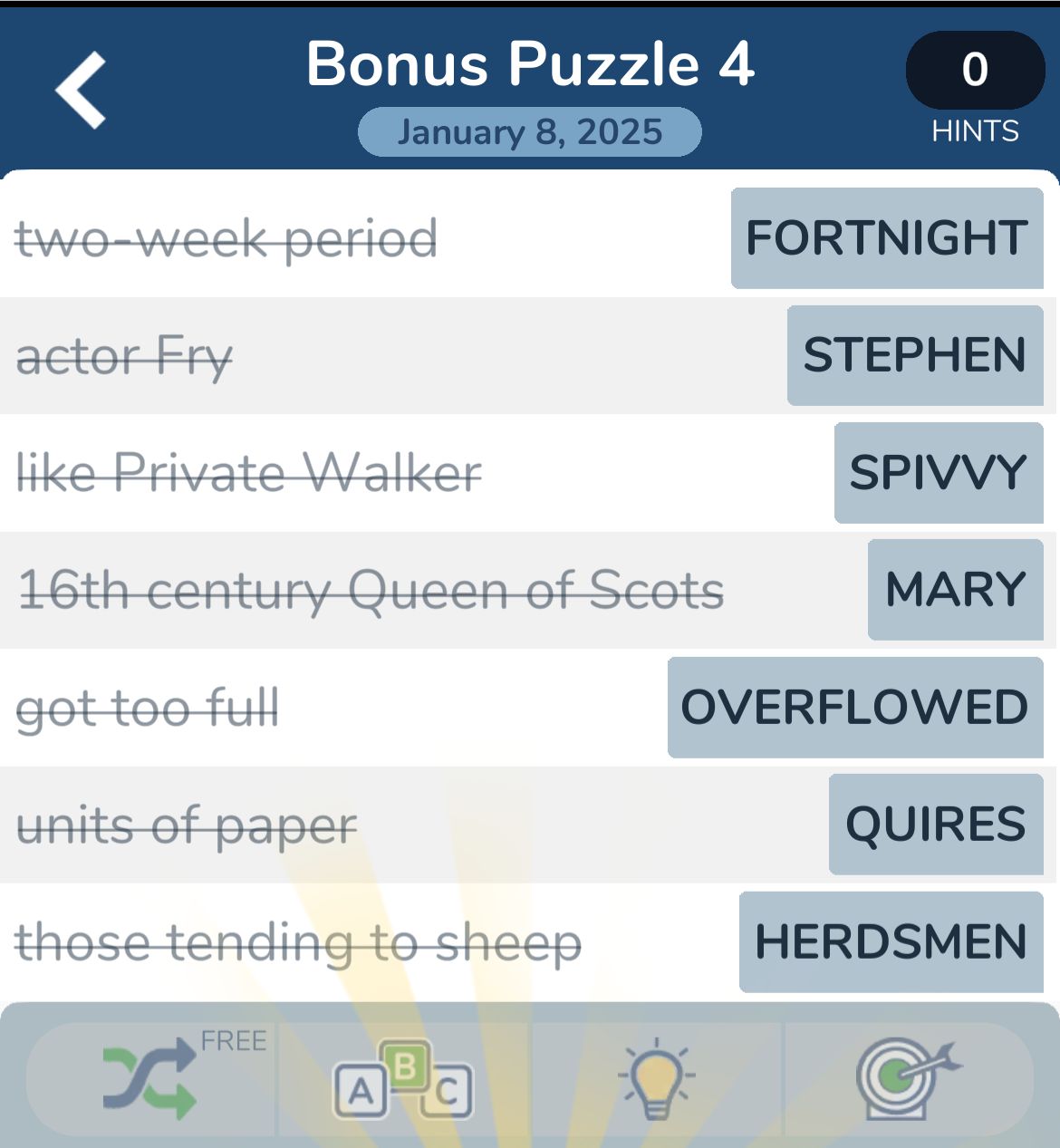 Crossword puzzle with clues and answers.