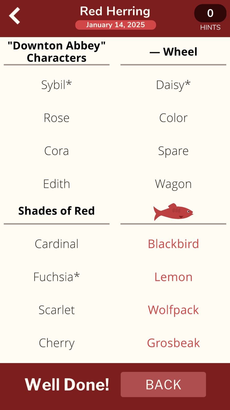 Red Herring puzzle solved, with Downton Abbey characters.