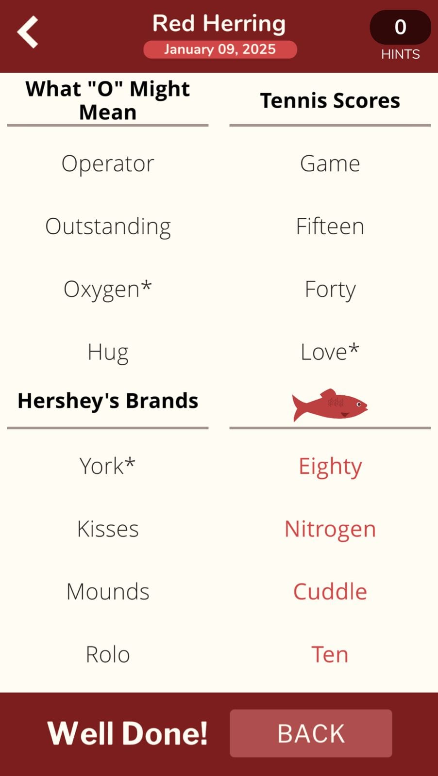 Red Herring puzzle game screen.