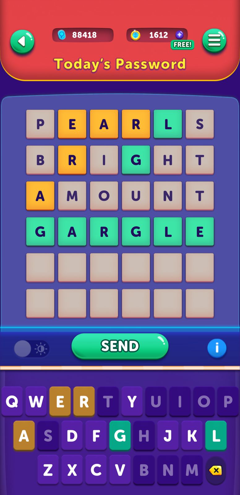 Word puzzle game interface screenshot