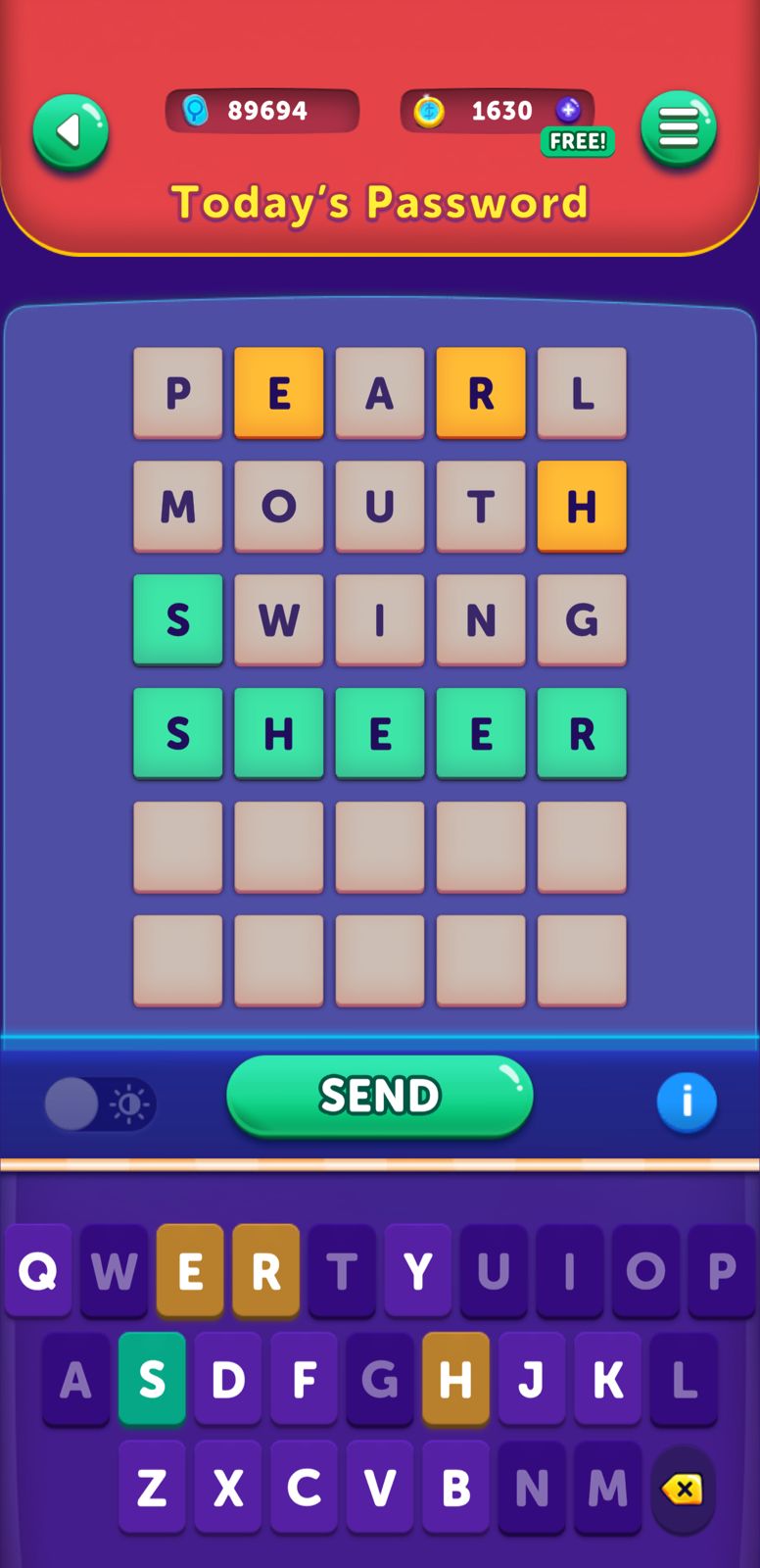 Word guessing game with score and keyboard display