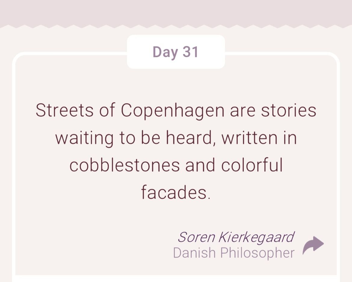 Quote on Copenhagen's charming streets.