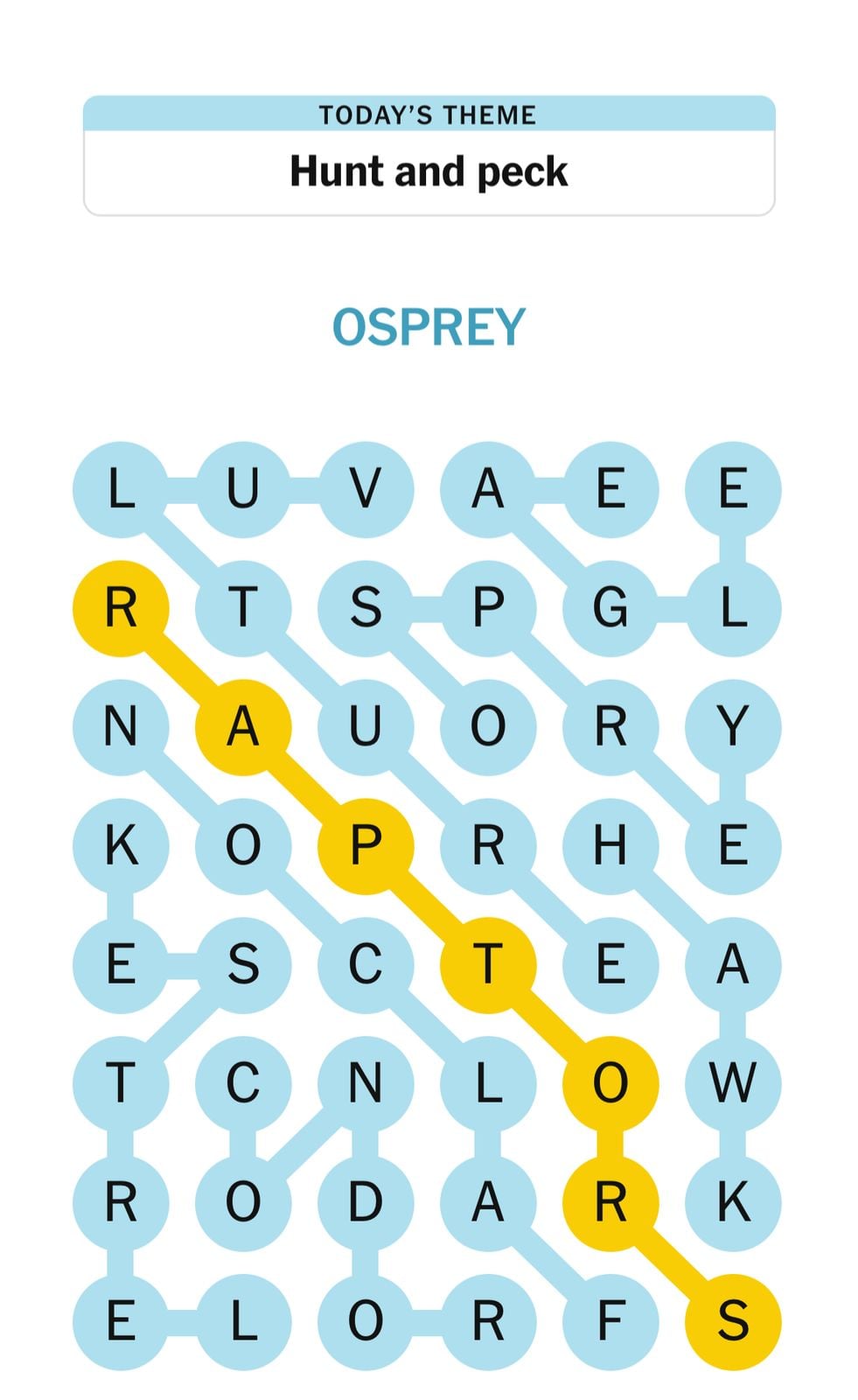Word search puzzle with highlighted word 'Osprey'.