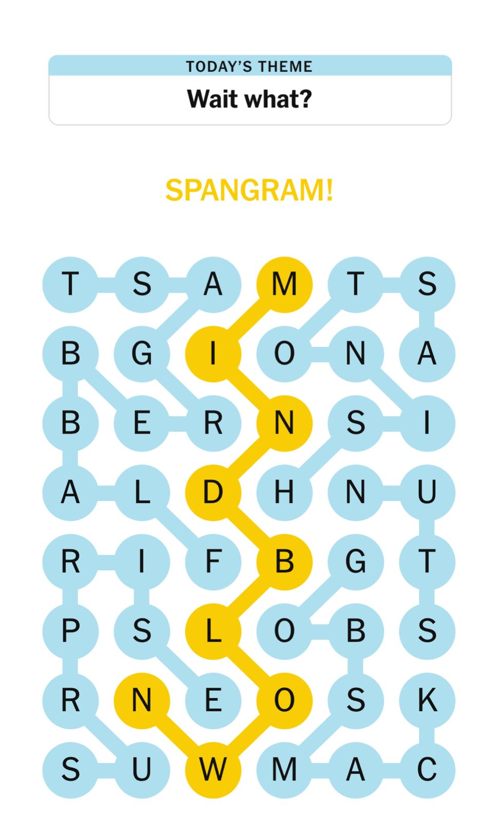 Word puzzle with highlighted path says 'SPANGRAM'.