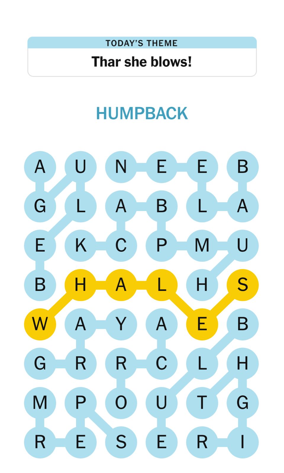 Word search puzzle with theme 'Thar she blows'