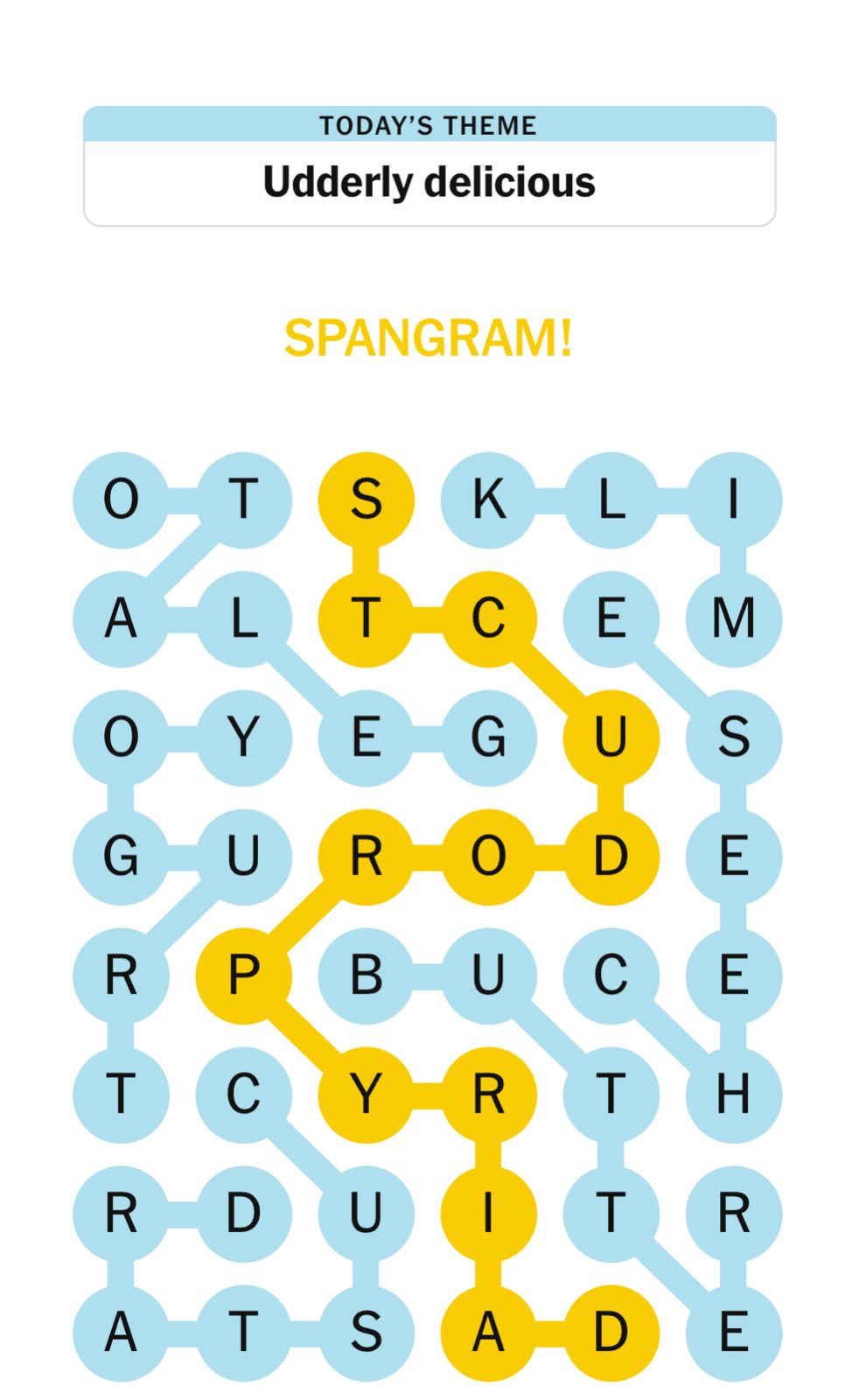 Highlighted word puzzle with today's theme.