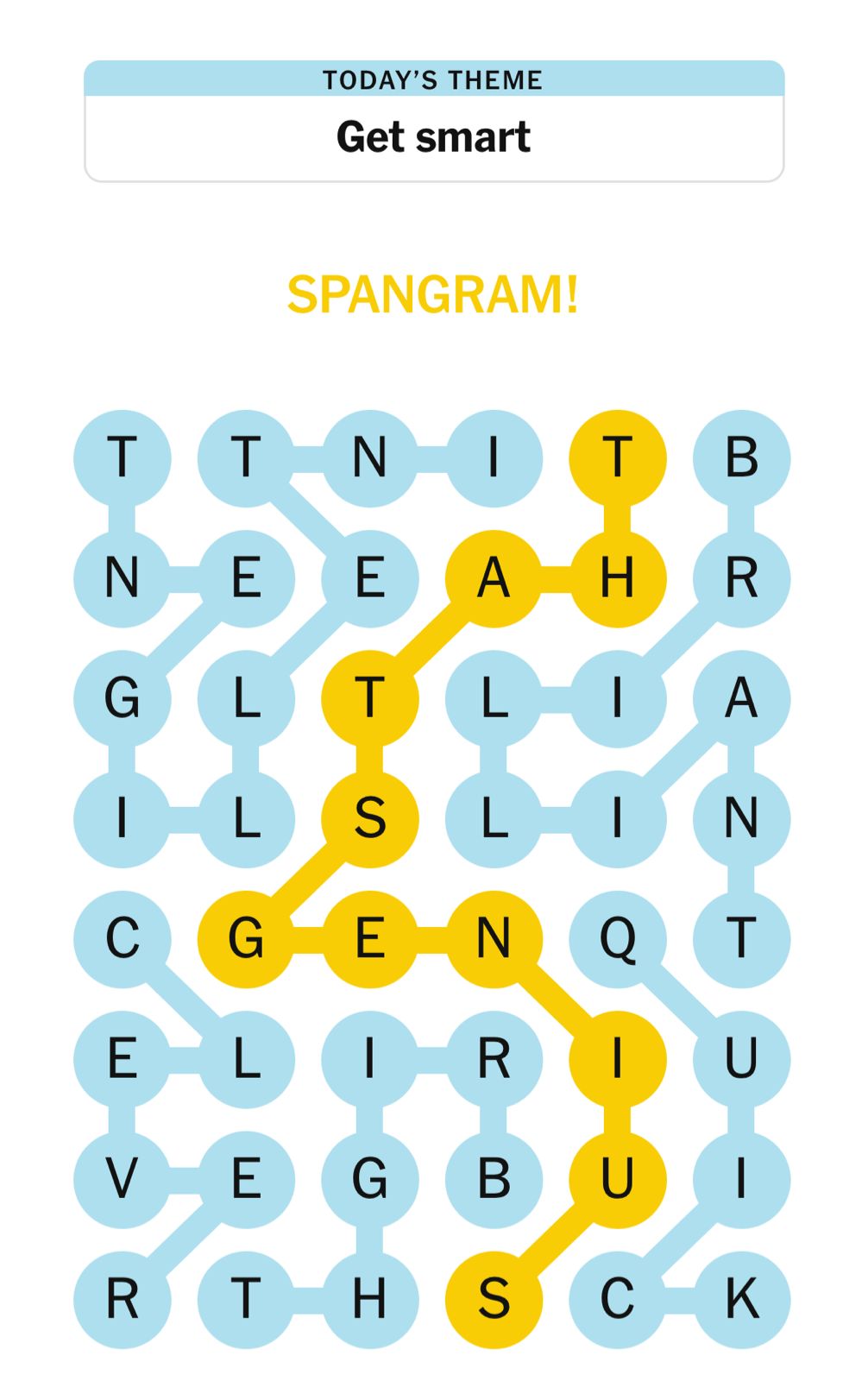 Word puzzle themed 'Get smart' with highlighted path.