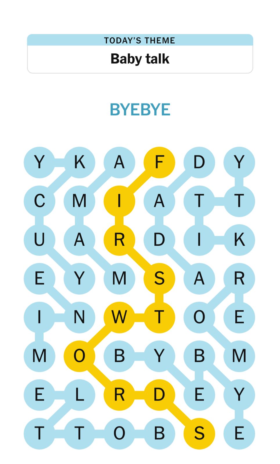Word search puzzle with theme 'Baby talk'.