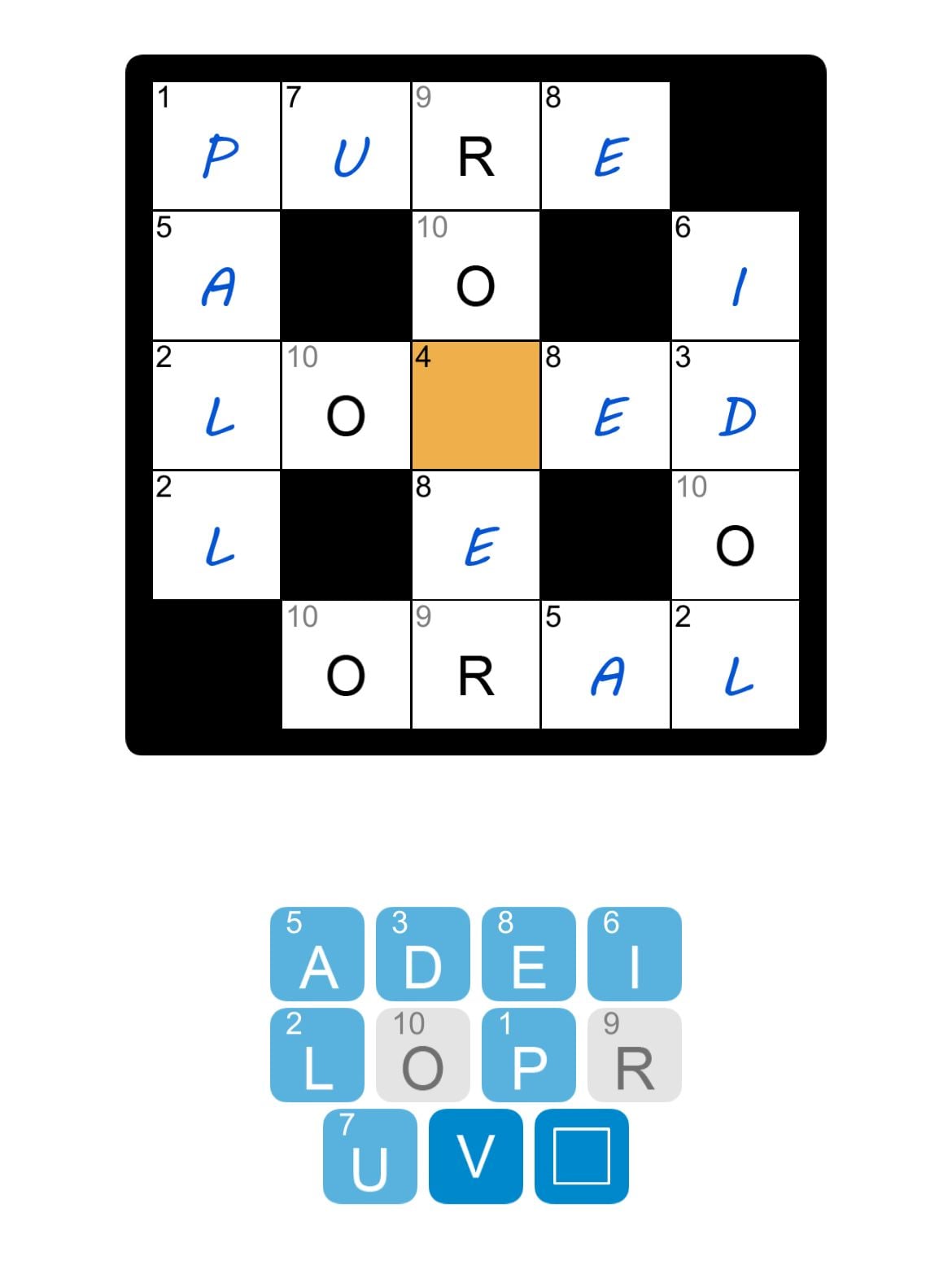 Crossword puzzle with letters and numbers.