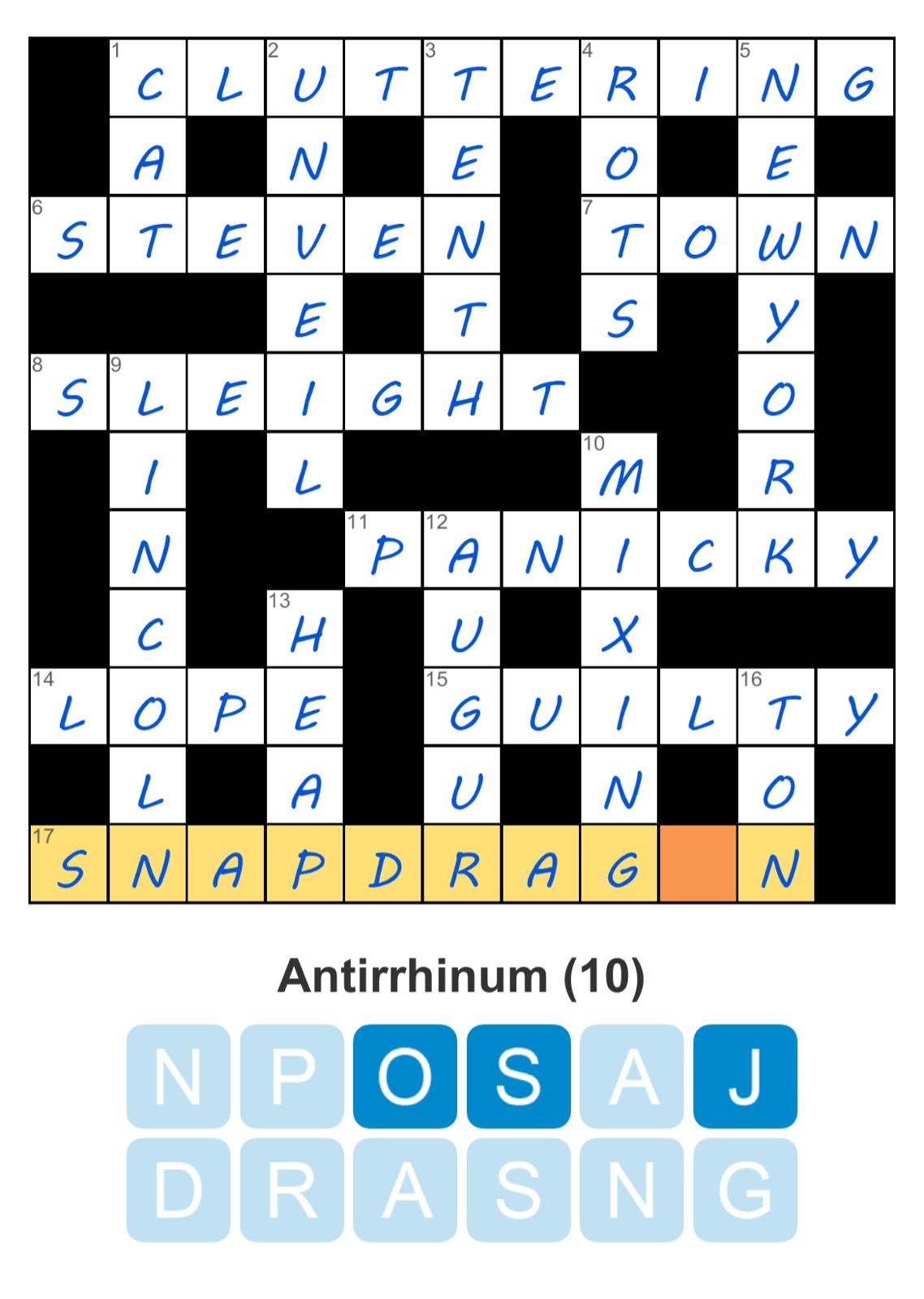 Puzzle Page Crossword January 31 2025 Crossword puzzle with highlighted word SnapDragon.