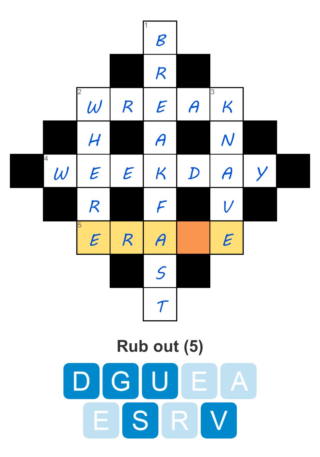 Crossword puzzle with clue and available letters.