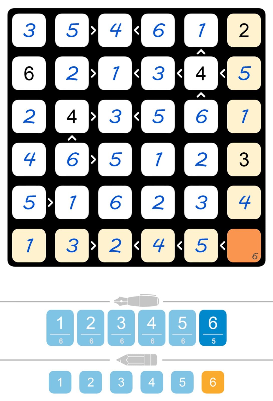 Number puzzle game interface with arrows and numbers.