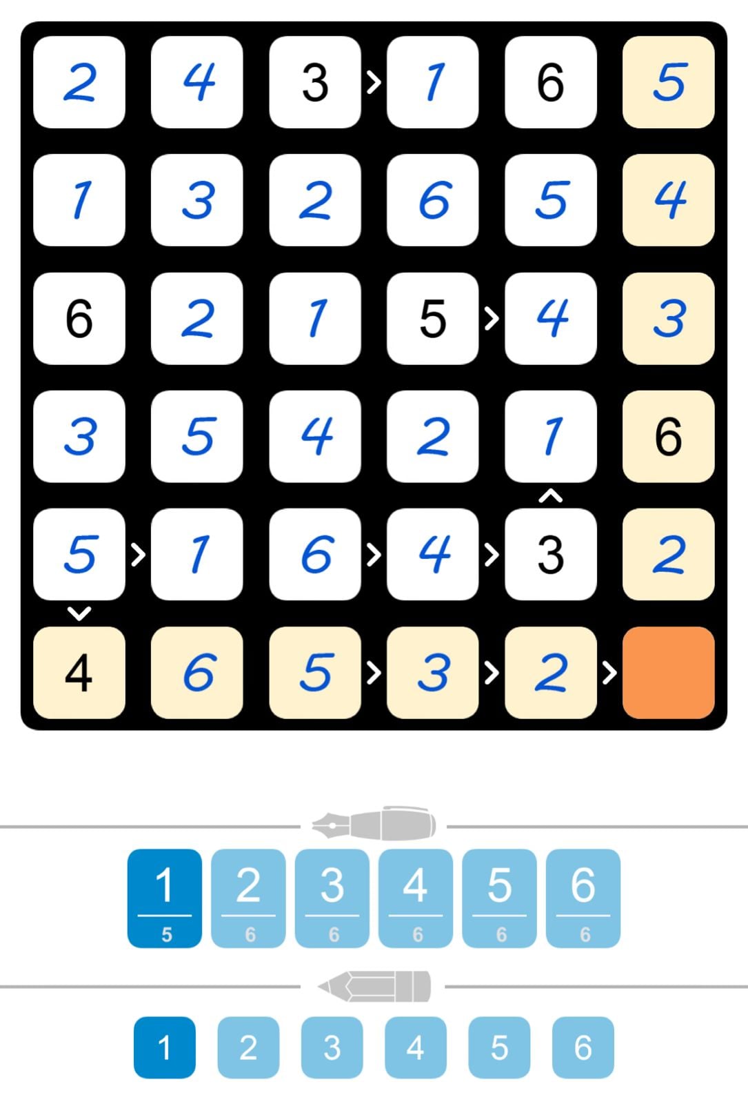 Puzzle game with numbers arranged in a grid.