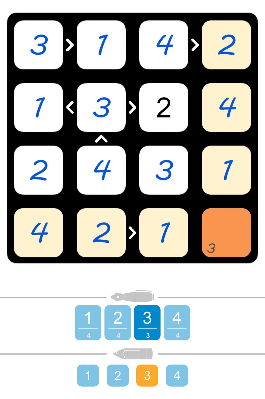 Number puzzle game interface screenshot