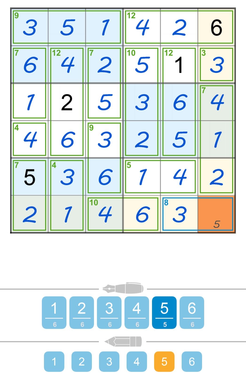 Killer Sudoku puzzle partially filled.