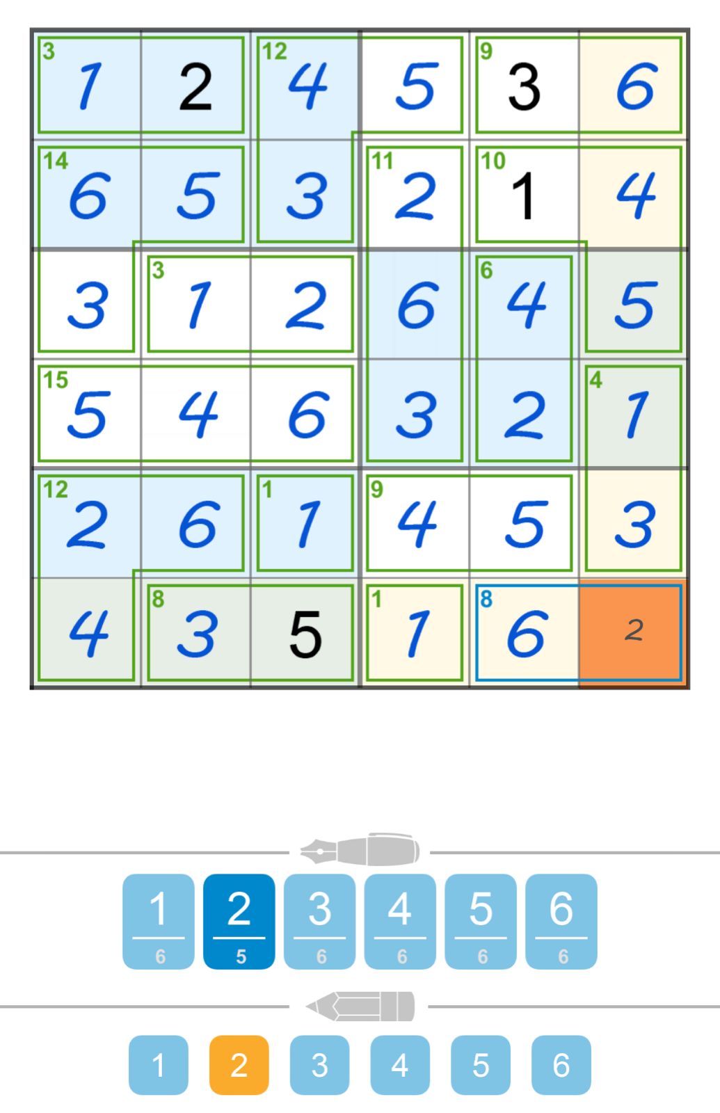 Killer sudoku puzzle with numbers and notes displayed.