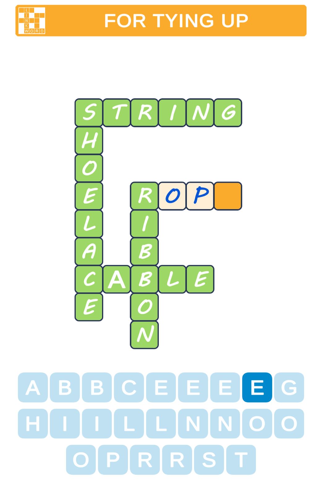 Word puzzle game with tying-related words.