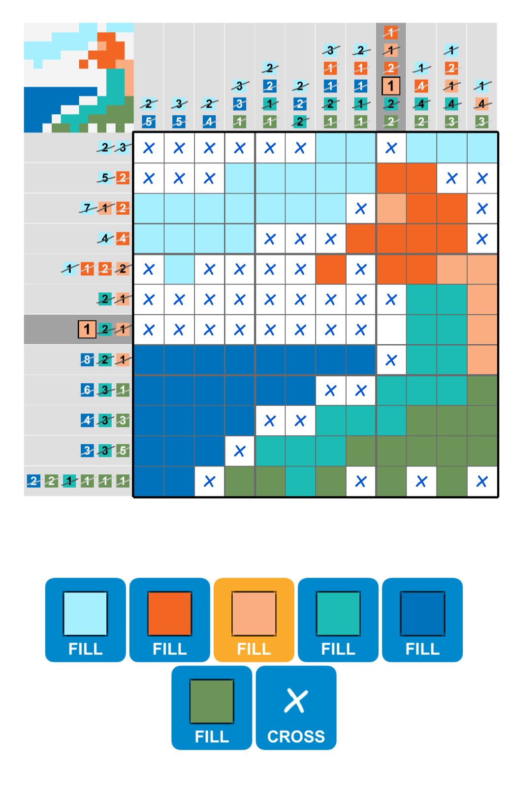Colorful nonogram puzzle in progress