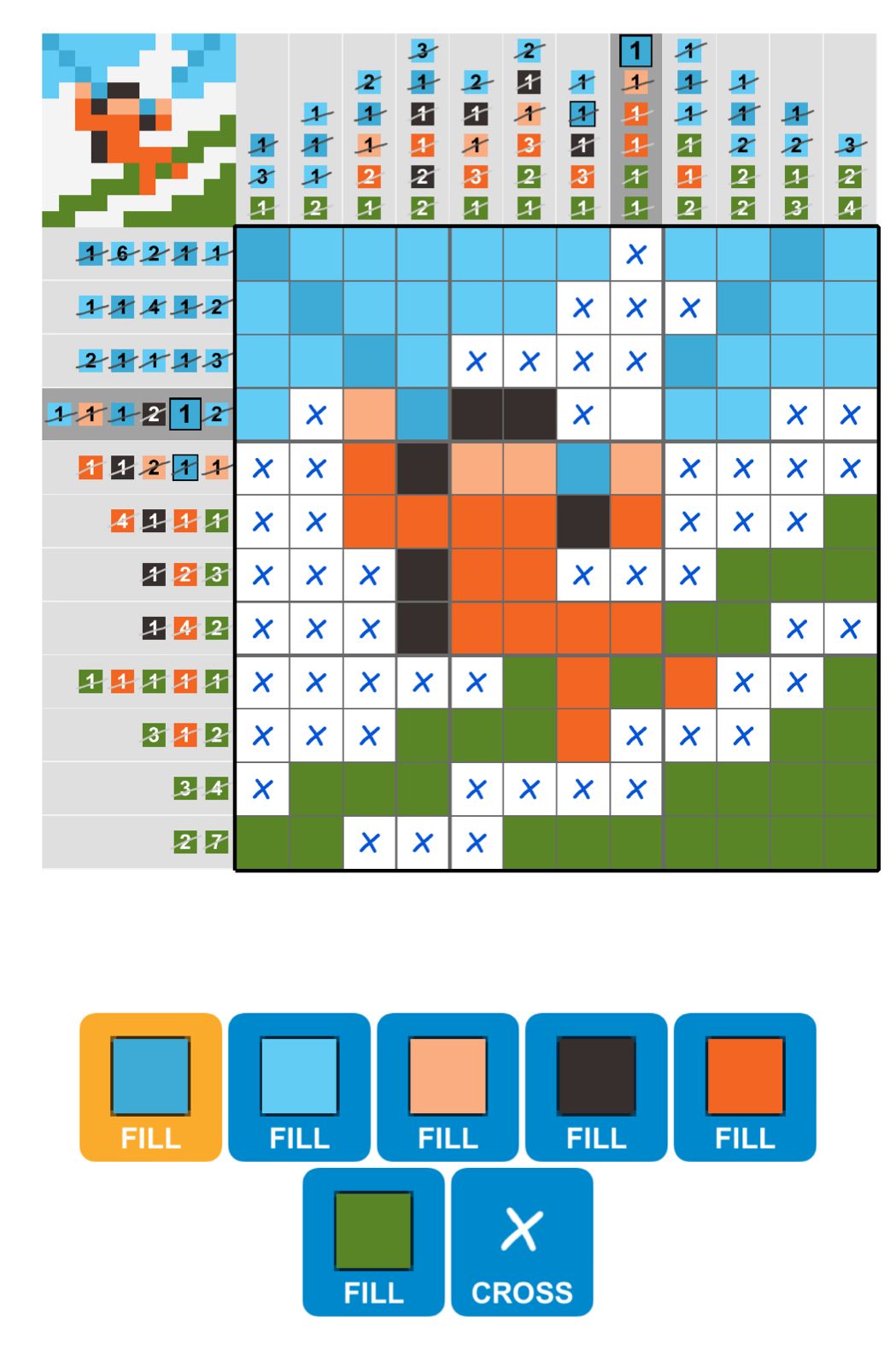 Color mosaic grid puzzle solution with controls.