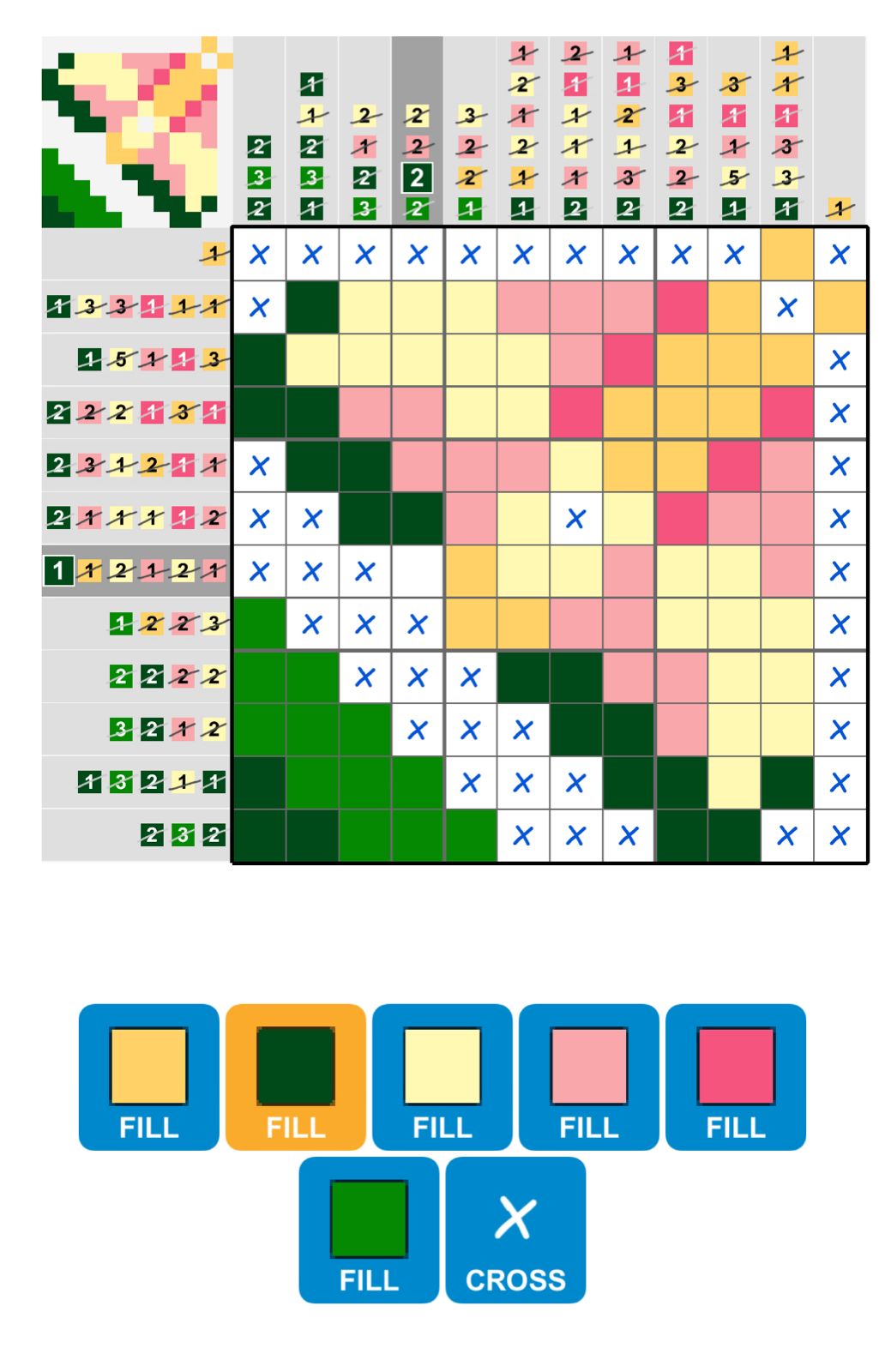 Puzzle Page Picture Cross January 25 2025 Colorful pixel art puzzle with fill options.
