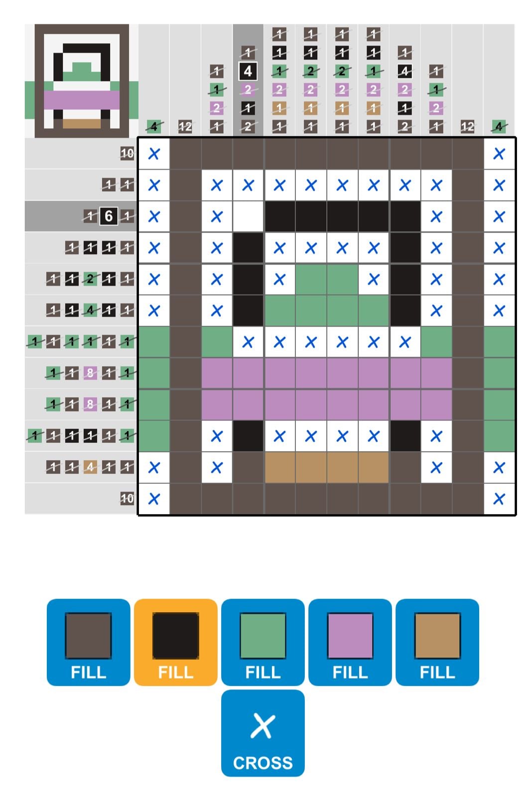 Color-coded nonogram puzzle grid.