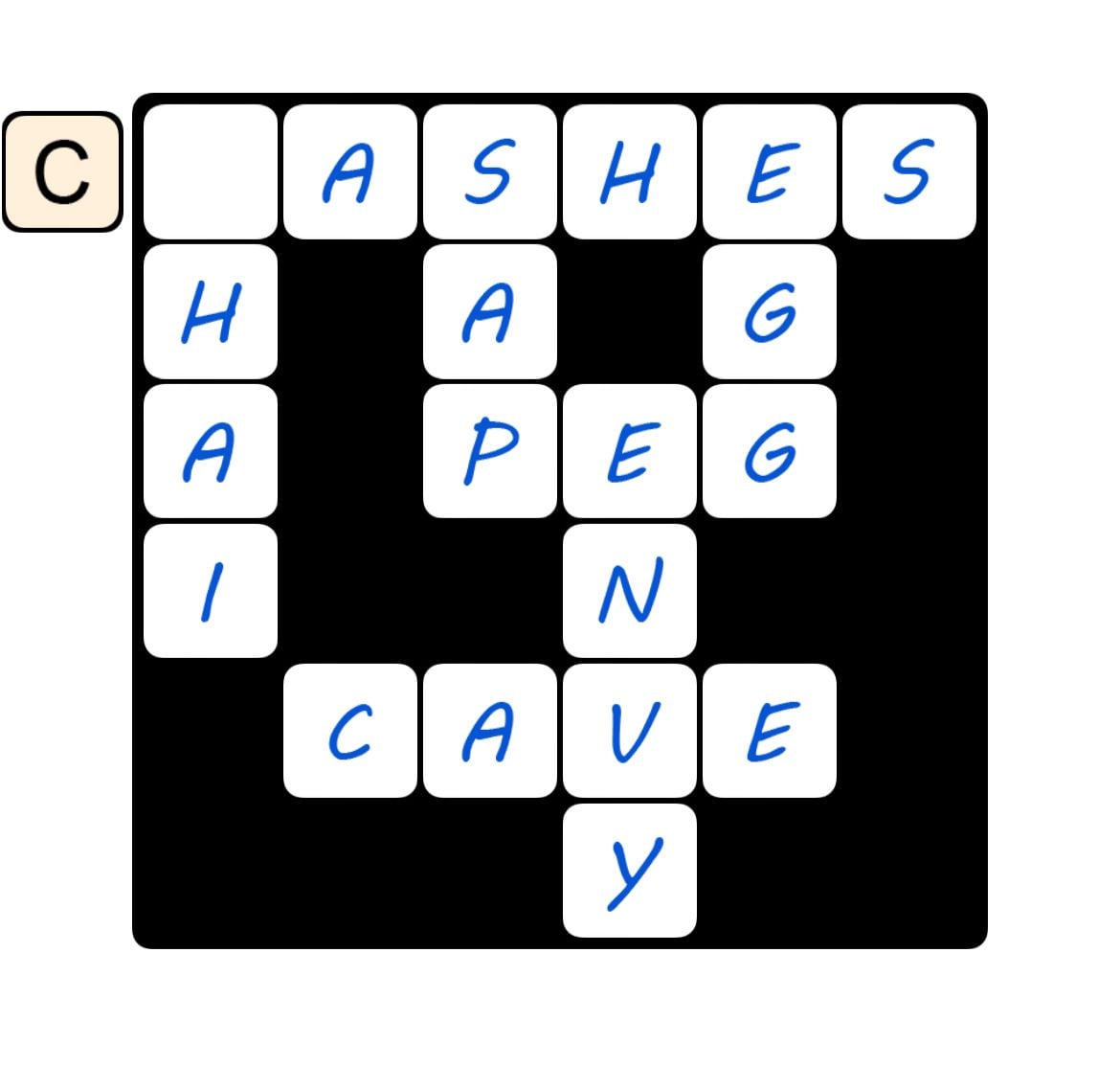 Word puzzle grid with intersecting words.
